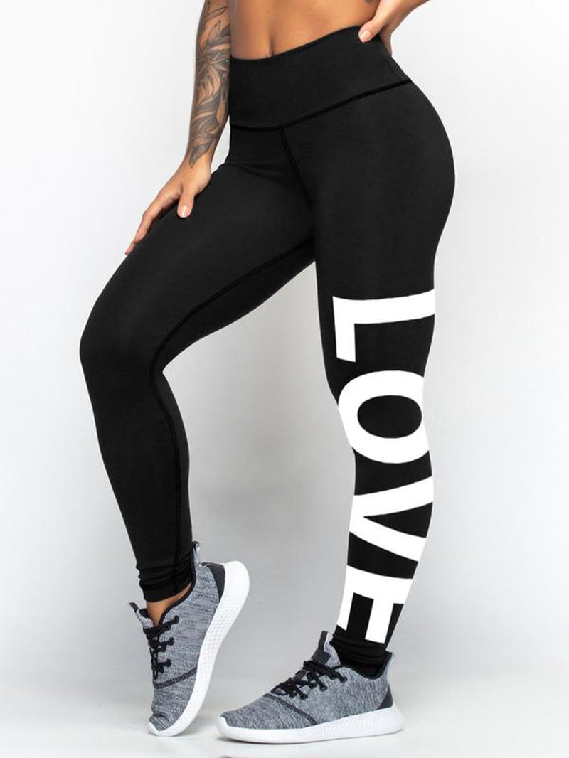 Printed "LOVE" High Waist Tummy Control Fitness Leggings